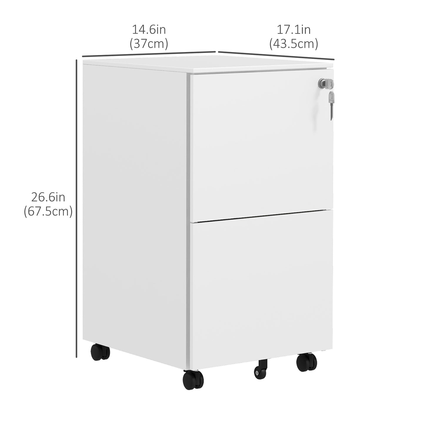 Vertical Steel Filing Cabinet on Wheels, 2-Drawer Lockable File Cabinet with Adjustable Hanging Bar for A4, Legal and Le