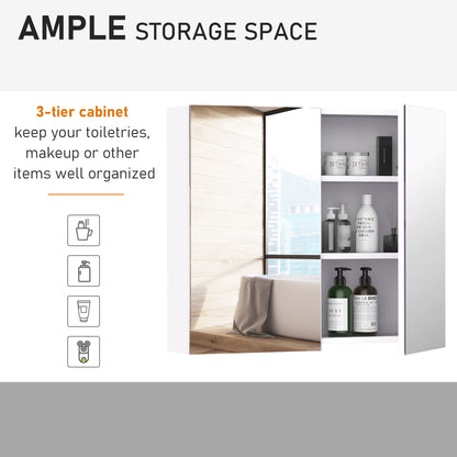 Wall Mount Mirrored Medicine Cabinet, Bathroom Mirror Cabinet with Adjustable Shelf, Double Soft Closing Doors, Light Li