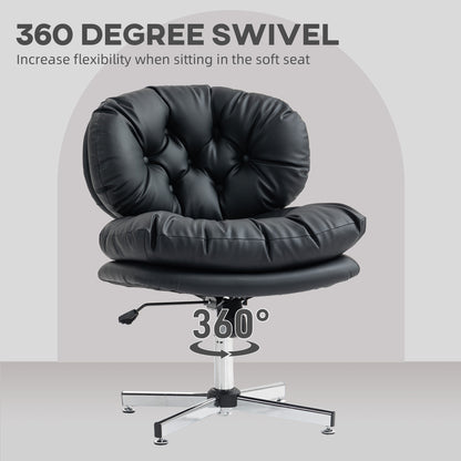 Computer Desk Chair, Armless Office Chair with Wide Padded Seat and Adjustable Height, Black