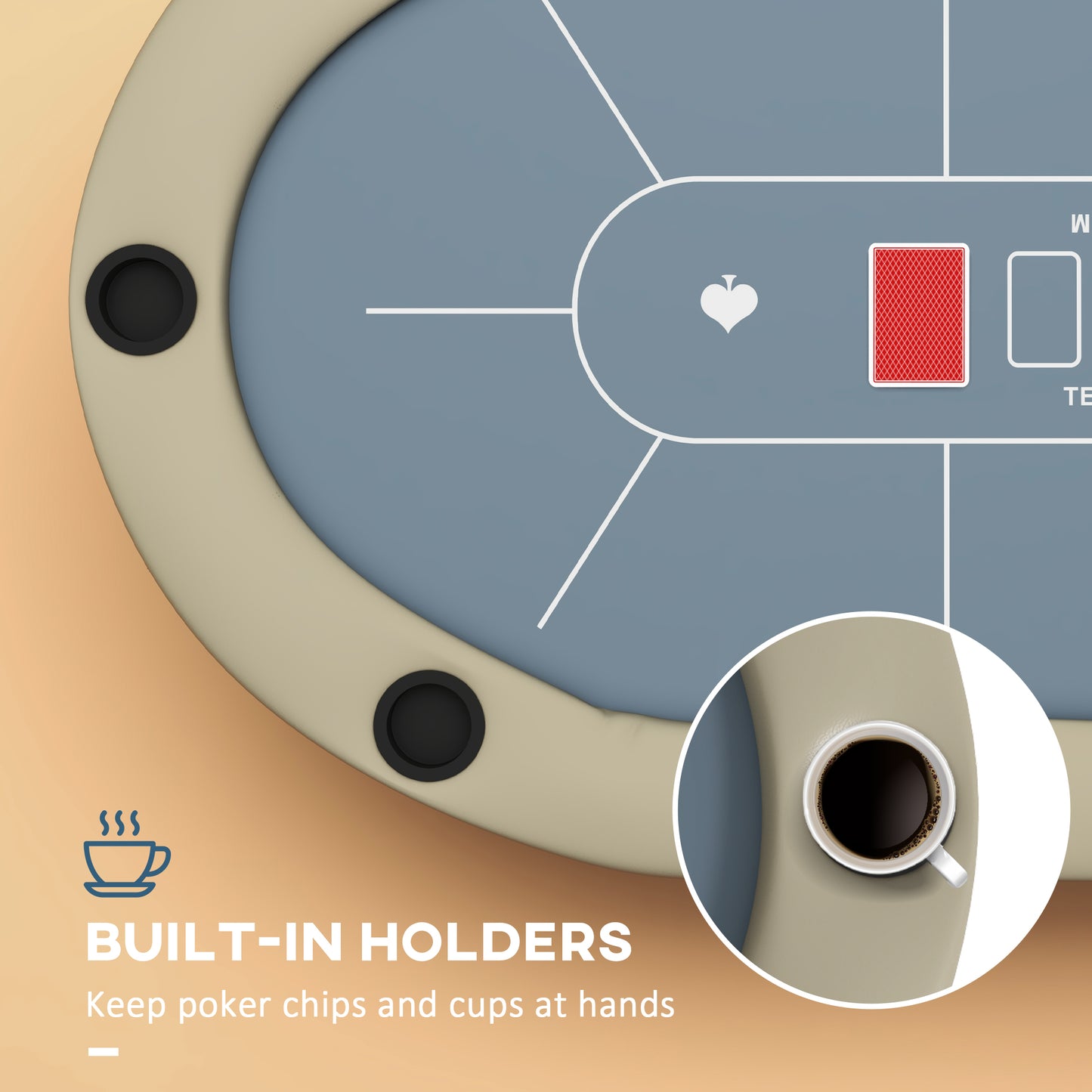 Soozier Foldable Poker Table Blackjack Texas Holdem Poker Game Table with Cup Holders, 70" Oval, Blue