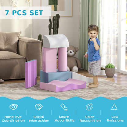 Soozier 7 Pieces Soft Play Foam Climbing Blocks, Indoor Modular Kids Play Toys for Climbing, Crawling, Sliding, Light Co