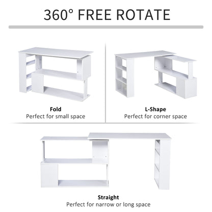 47" L Shaped Desk, 360° Rotating Corner Desk, Reversible Computer Writing Table Workstation with Storage Shelf for Home 