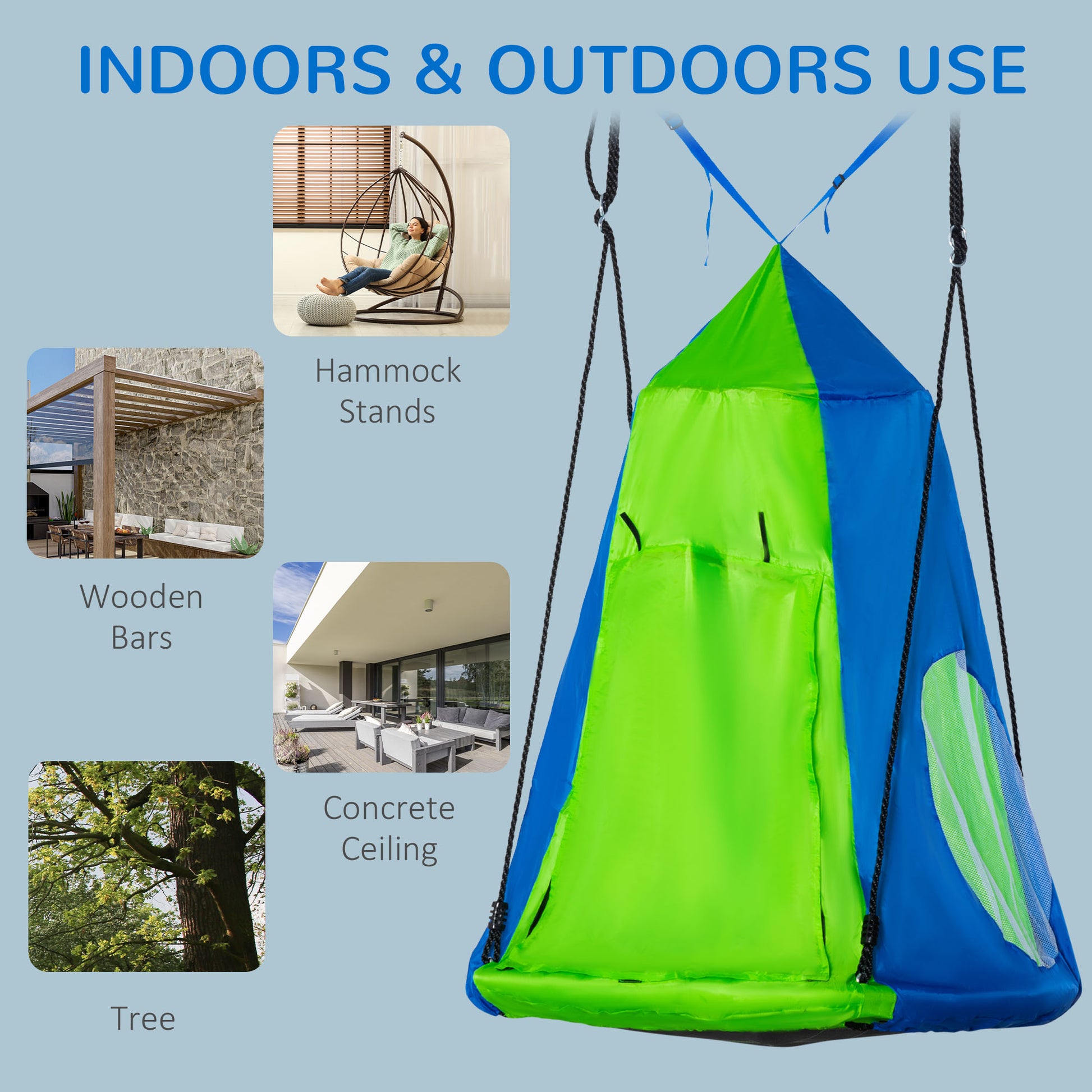 Kids Hanging Tree Swing Tent, Waterproof Sensory Swing with Windows, Rolling Door, for Indoor & Outdoor, Green