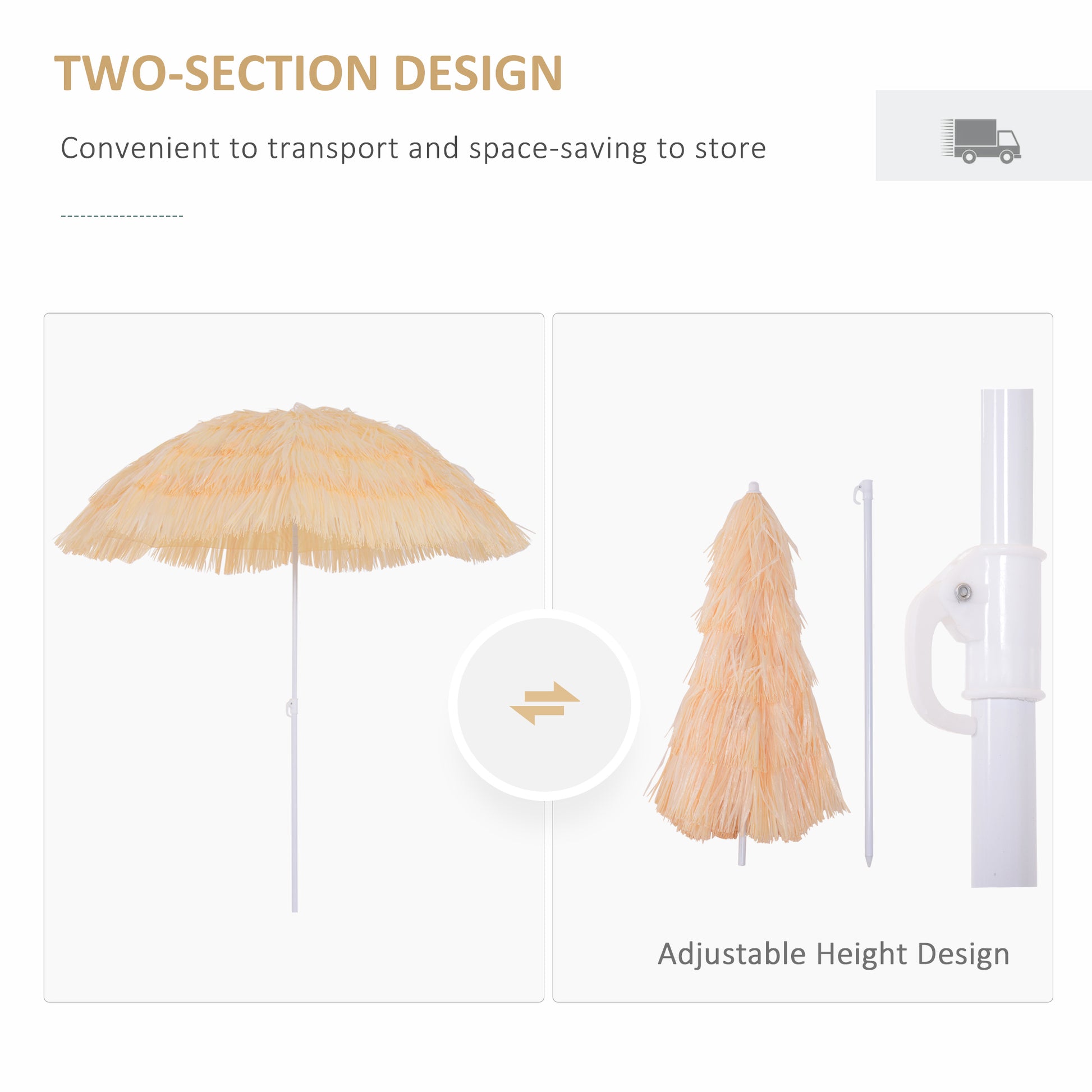 6FT Beach Umbrella Tilt Sunshade Height Adjustable Outdoor Market Patio Yard Crank Deck Sun Shade, Wheat - image 5