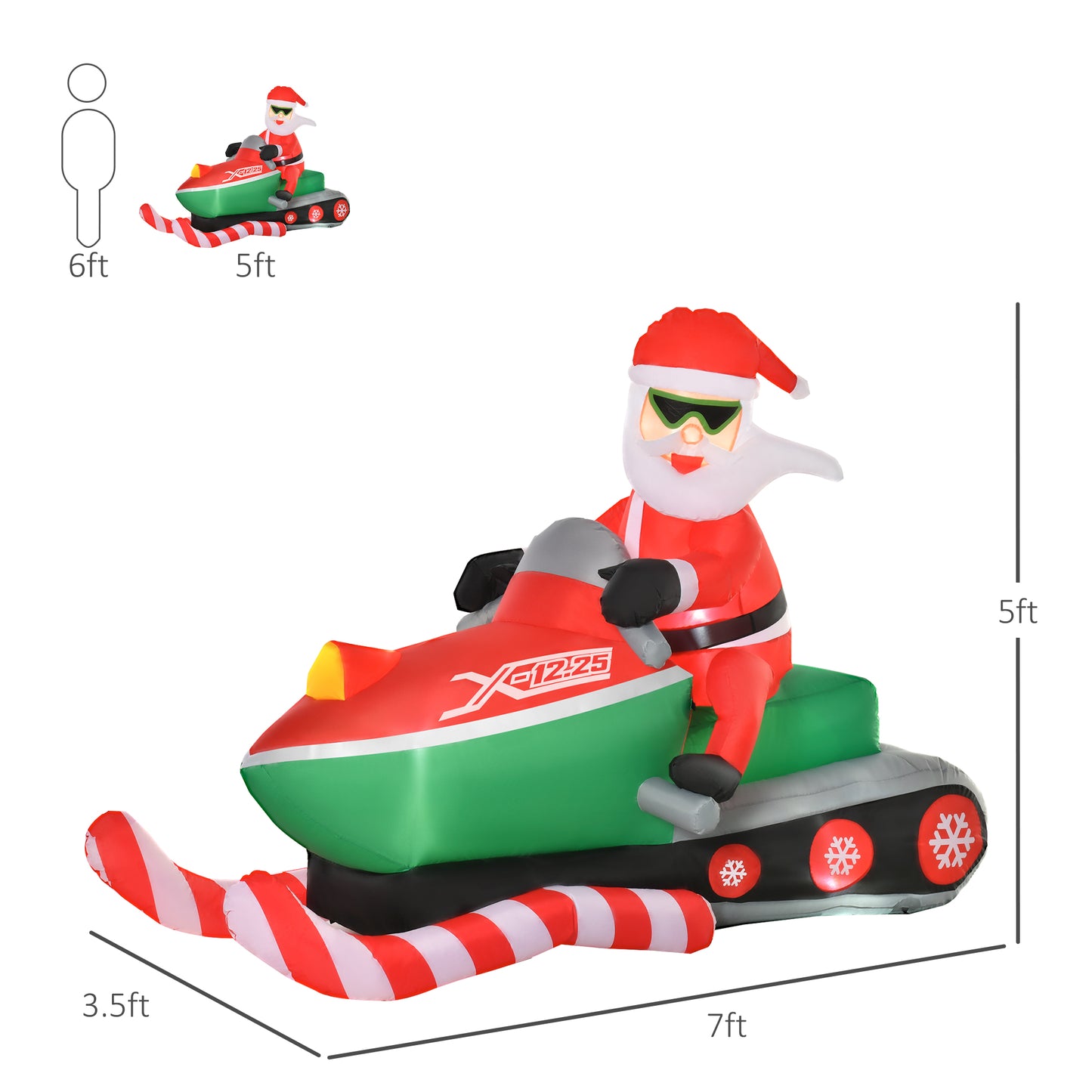 5.2ft Christmas Inflatable Santa Claus with Snowmobile, LED Lighted  for Home Indoor Outdoor Garden Lawn Decoration Part