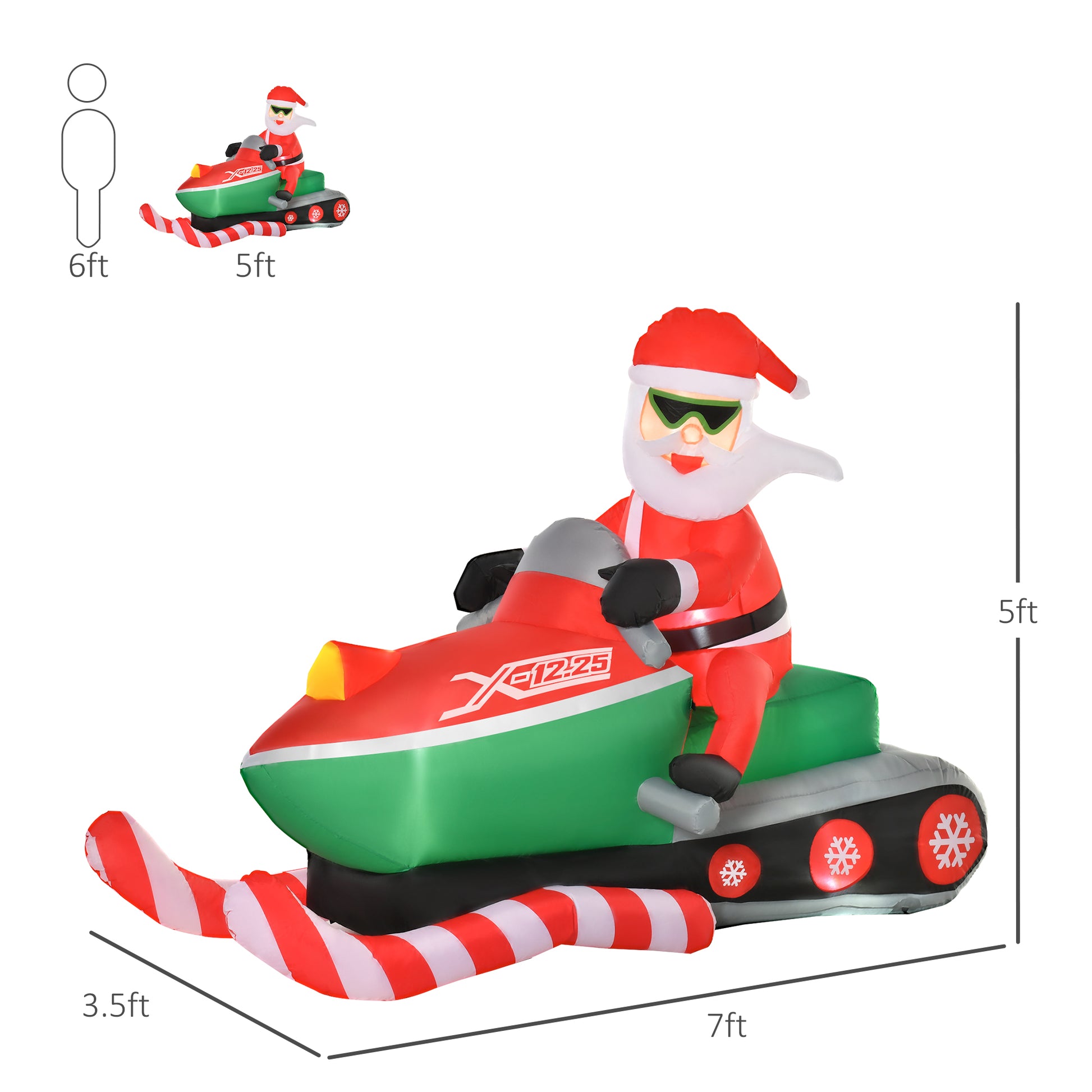 5.2ft Christmas Inflatable Santa Claus with Snowmobile, LED Lighted  for Home Indoor Outdoor Garden Lawn Decoration Part