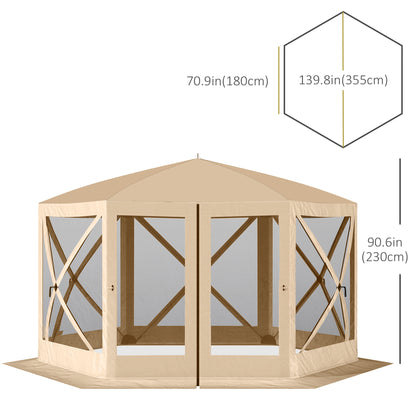 12' x 12' Hexagon Automatic Pop Up Screen Tents Camping Shelter Picnic Canopy Outdoor Sun Shade w/ Mesh Sidewalls and Ca