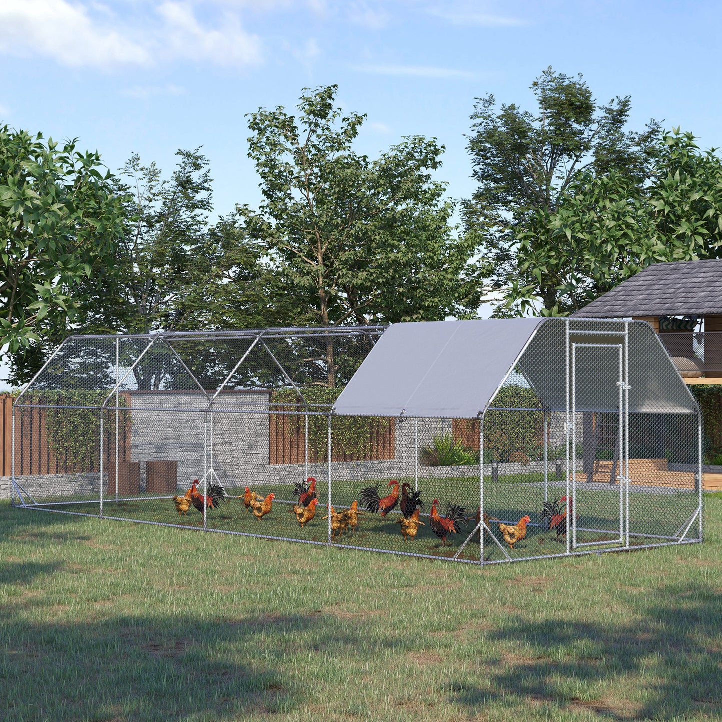 Chicken Run Outdoor, Galvanized Large Metal Chicken Coop Cage, Walk-in Enclosure Poultry Hen Run House Playpen Rabbit Hu