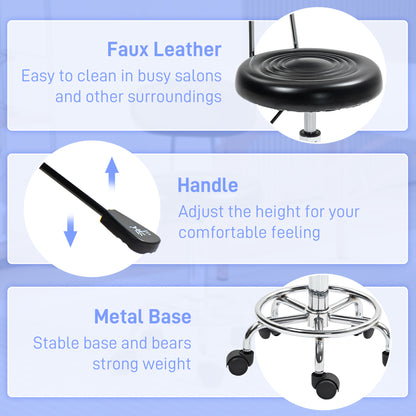 Adjustable Stool, Rolling Stool, 360° Rotate, with Backrest and Wheels, Black