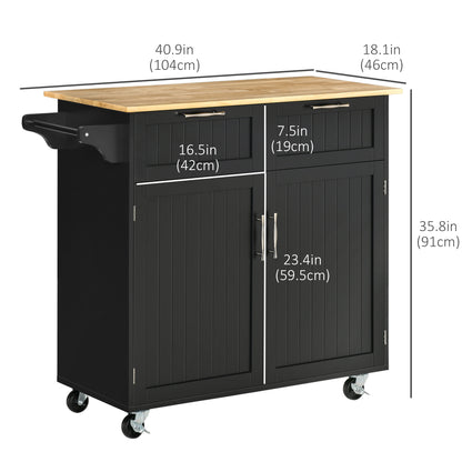 Rolling Kitchen Island, Kitchen Cart on Wheels with 2 Storage Drawers, 2 Door Cabinets and Towel Rack for Dining Room (B
