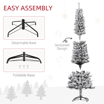 6ft Flocked Christmas Tree, Pencil Christmas Tree with Realistic Branch Tips, Folding Metal Stand, Black