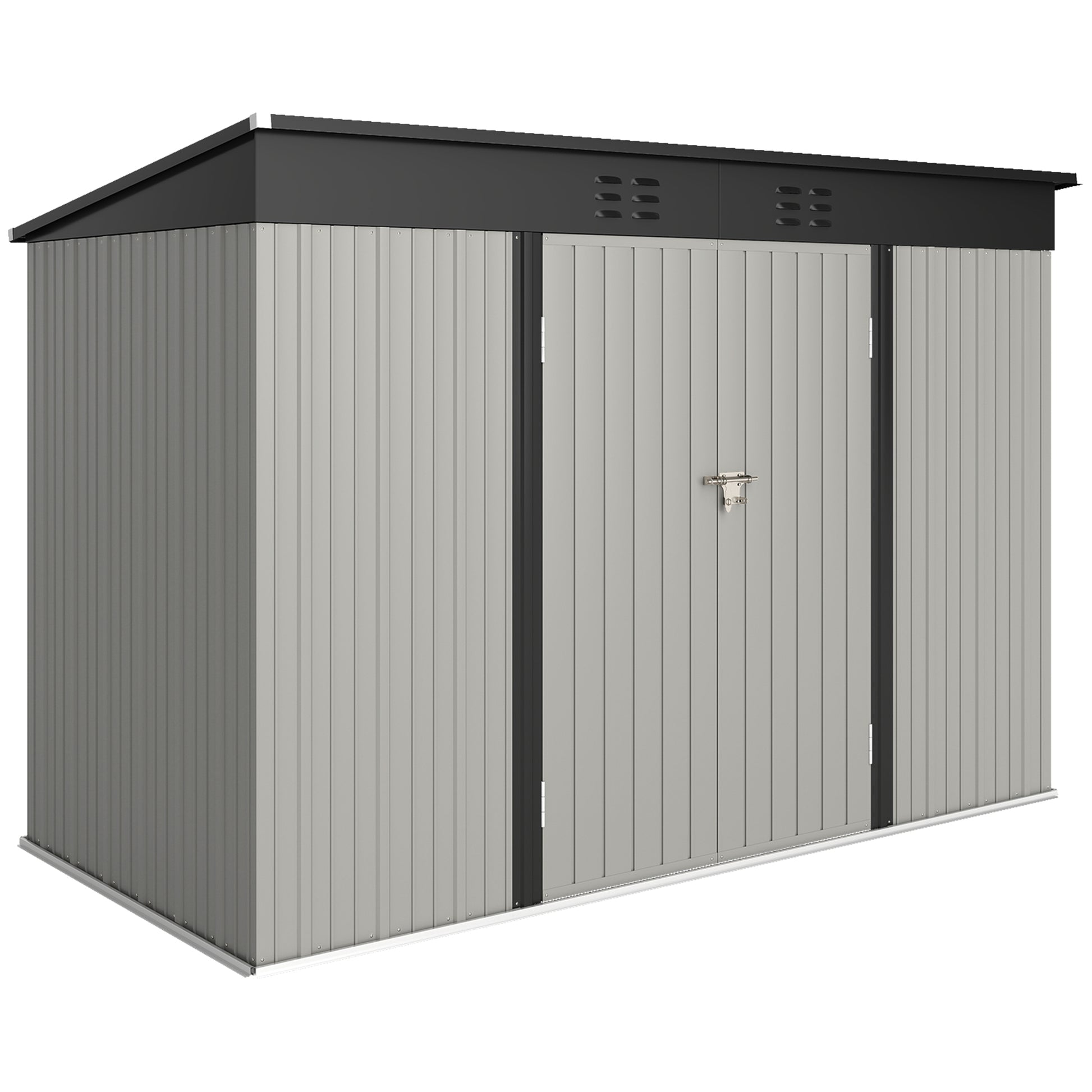 9' x 4' Galvanized Steel Garden Storage Shed with Lockable Doors, Gloves and 2 Air Vents for Backyard, Patio, Lawn