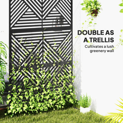 Metal Outdoor Privacy Screen, Freestanding Outdoor Divider with Stand, Decorative Privacy Panel, 78" x 48", Black