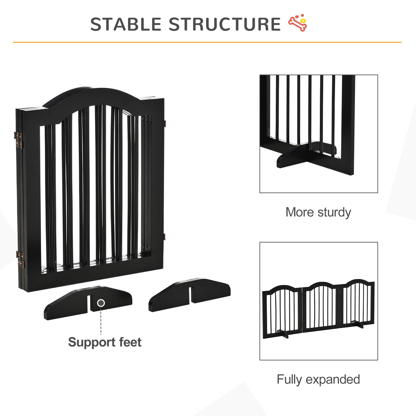 24"H Foldable Dog Gate, 3 Panels Freestanding Pet Gate Barriers Indoor with Support Feet, Puppy Fence for Small Dogs, Bl
