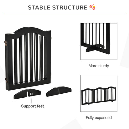 24"H Foldable Dog Gate, 3 Panels Freestanding Pet Gate Barriers Indoor with Support Feet, Puppy Fence for Small Dogs, Bl
