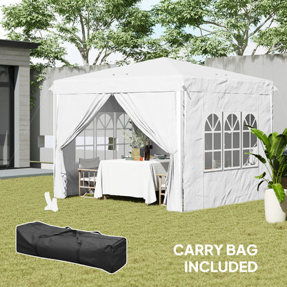 10' x 10' Pop-Up Canopy Tent with Sidewalls, Height-Adjustable, Carry Bag Included, for Outdoor, Garden, Patio, White
