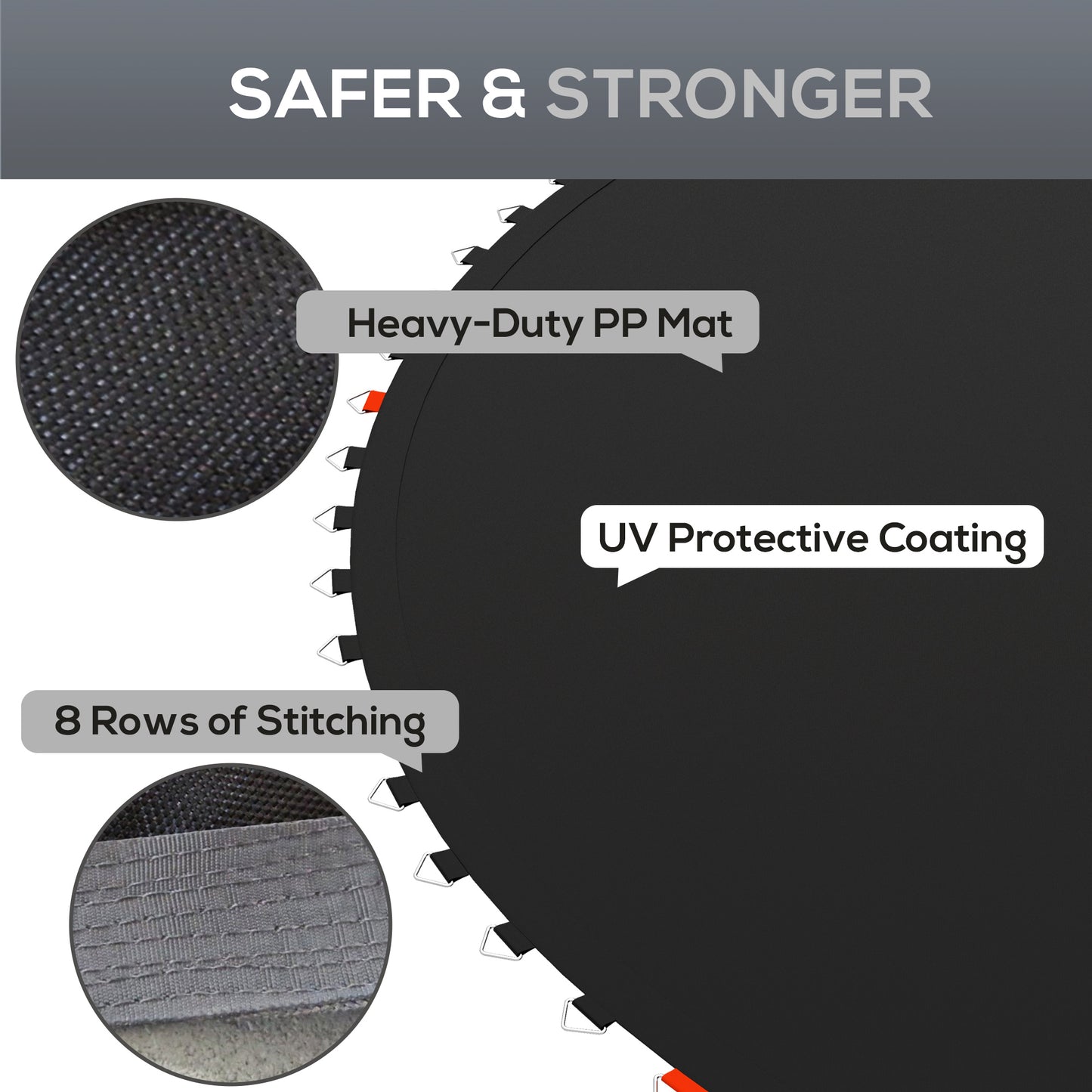 Soozier Trampoline Replacement Mat, Fits 14' Trampoline w/ 80 V-Hooks & 5.5" Springs (Spring & Frame not Included), Blac