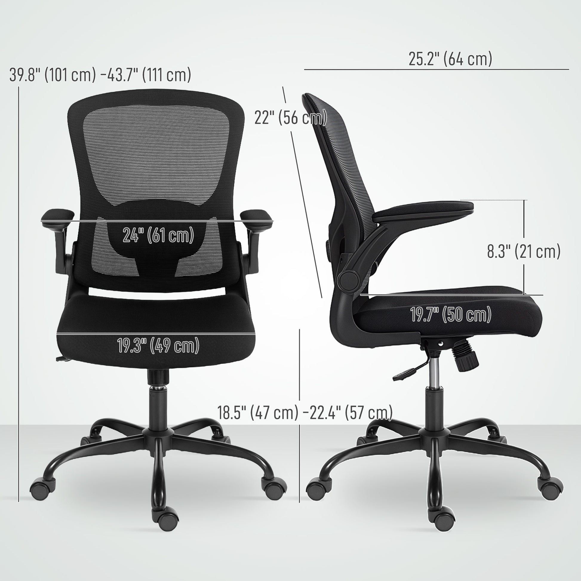 Ergonomic Mesh Office Chair with 4D Lumbar Support, Swivel Desk Chair with Flip-up Armrests, Tilt Function, Black