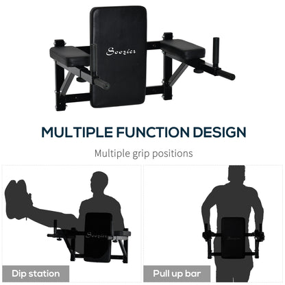 Soozier Wall Mounted Dip Station Multi-Function Power Tower Set Home Gym Pull Up Bar Chin Up Exercise Bar Knee Raise Tri