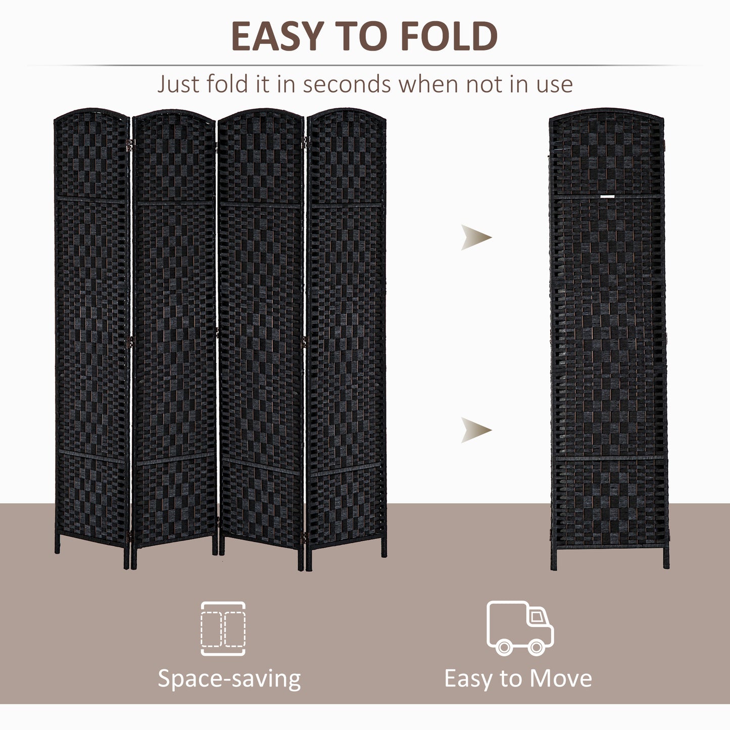 6ft Folding Room Divider, 4 Panel Wall Partition with Wooden Frame for Bedroom, Home Office, Black
