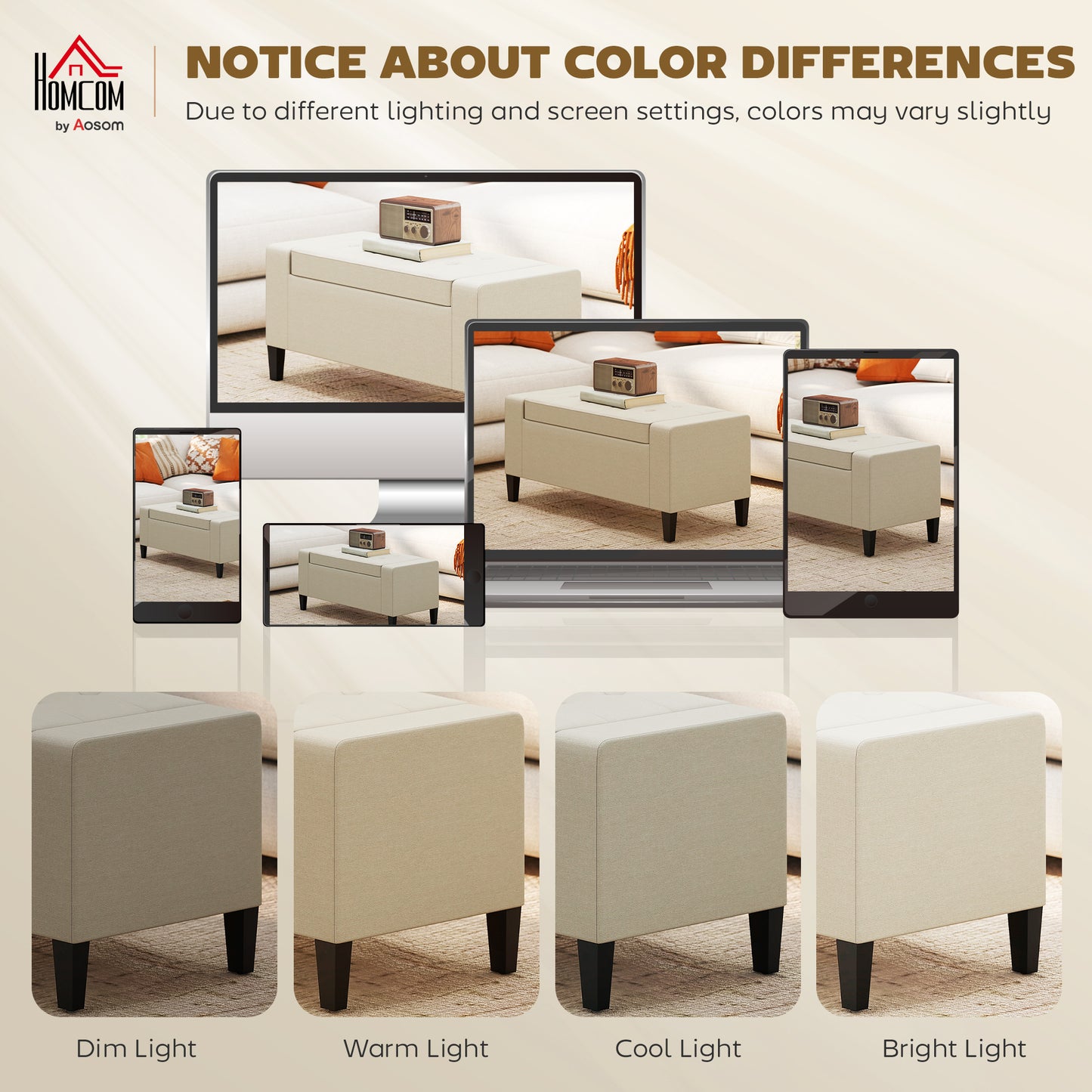 36" Storage Ottoman Bench, Linen-Look Fabric End of Bed Bench with Solid Wood Frame and Legs, Tufted Storage Chest, Foot