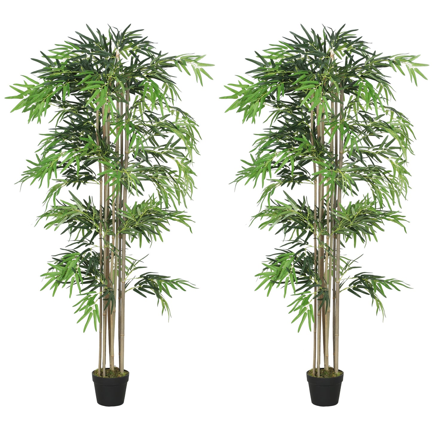 6FT Artificial Bamboo Tree Set of 2, Fake Plant with 1530 Leaves, Greenery Plant in Nursery Pot for Indoor, Green