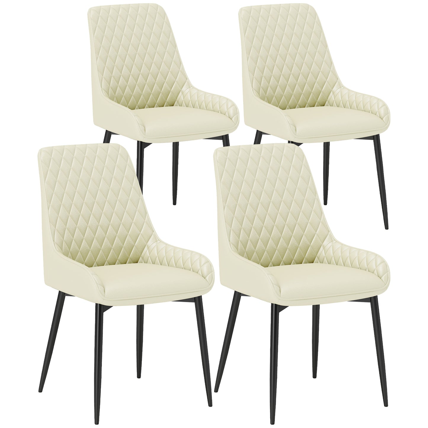Set of 4 Upholstered Kitchen Chairs, Modern Dining Chairs with Diamond Tufting and Steel Legs for Dining Room, Cream Whi