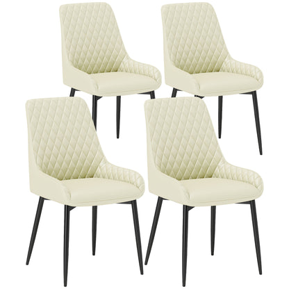 Set of 4 Upholstered Kitchen Chairs, Modern Dining Chairs with Diamond Tufting and Steel Legs for Dining Room, Cream Whi