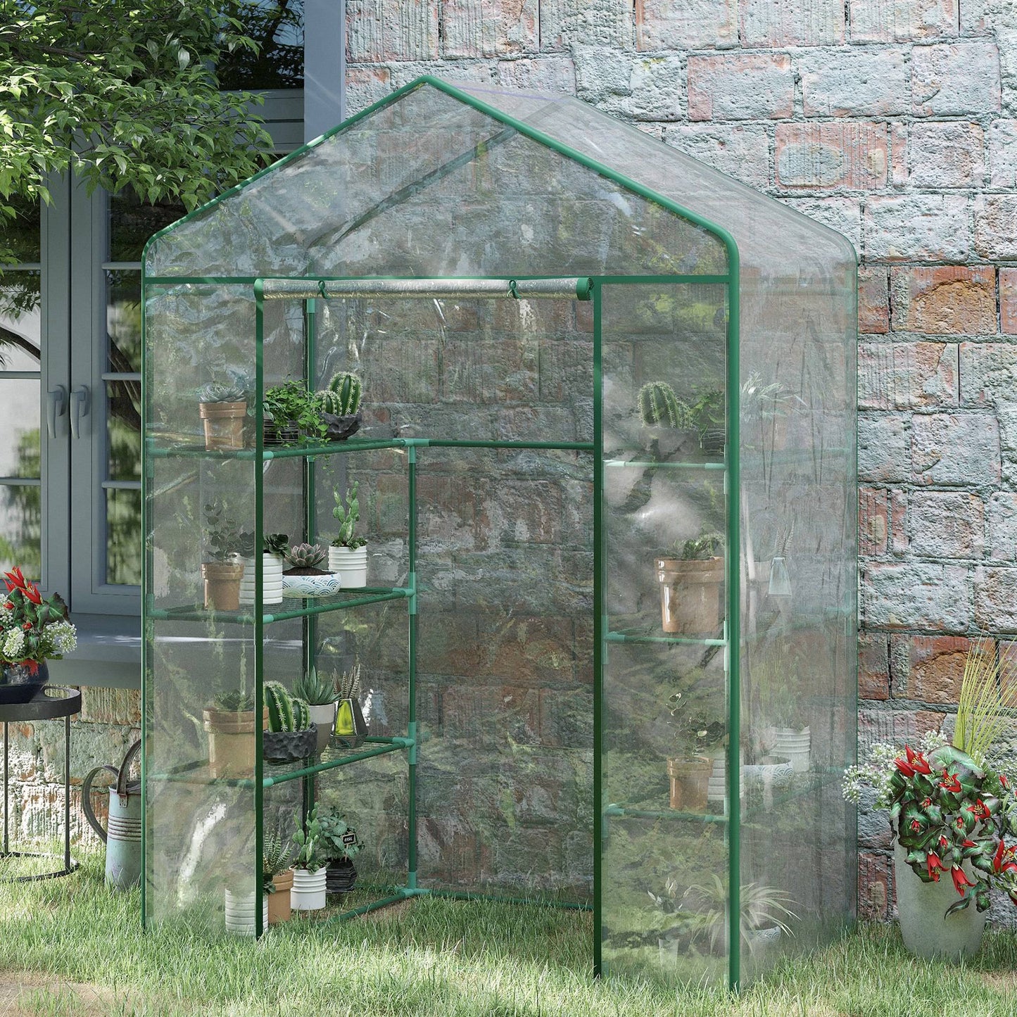 56" x 29" x 77" Portable Walk-in Greenhouse Garden Flower Plant Growing Warm House w/ 4 Tier Shelves and Roll Up Zippere
