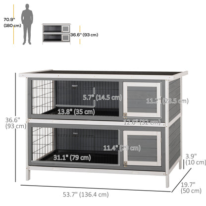 2 Tier Wooden Rabbit Hutch Bunny Pet House Wooden Coop Run, Grey