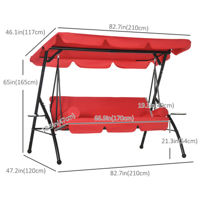 3-Seat Outdoor Patio Swing Chair, 2-in-1 Convertible Flat Bed, Canopy Swing Glider w/ Adjustable Shade, Removable Cushio