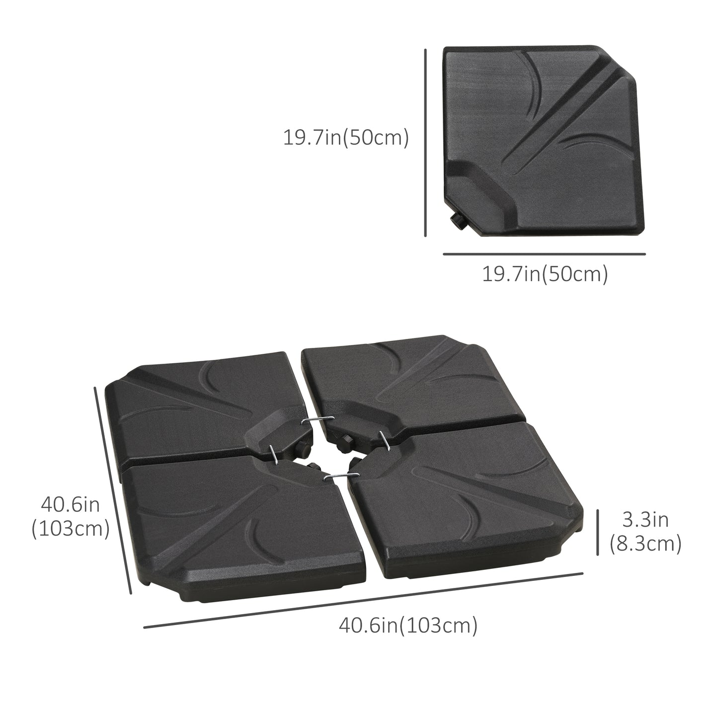 4 Piece Umbrella Base Stand Cantilever Offset Patio Umbrella Weight Plates w/ U Locking, 123 lb Capacity Water or 158 lb