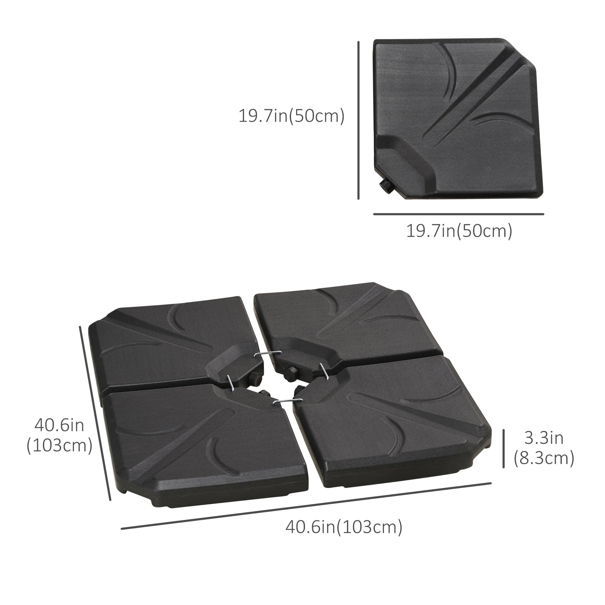 4 Piece Umbrella Base Stand Cantilever Offset Patio Umbrella Weight Plates w/ U Locking, 123 lb Capacity Water or 158 lb