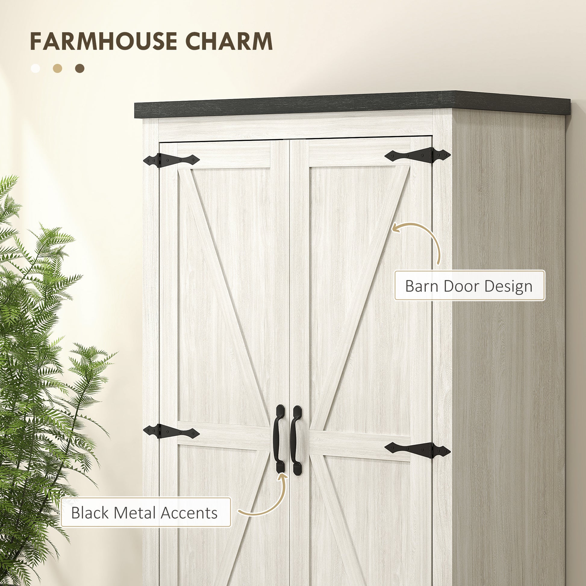 Farmhouse Kitchen Pantry Storage Cabinet, 64" Freestanding Kitchen Pantry Cabinet with Drawers, Distressed White