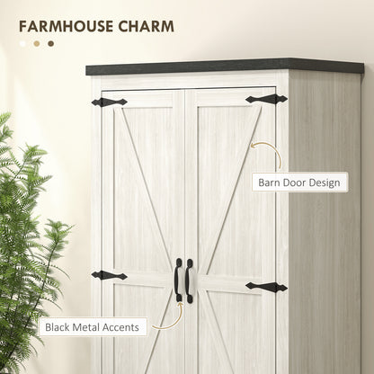 Farmhouse Kitchen Pantry Storage Cabinet, 64" Freestanding Kitchen Pantry Cabinet with Drawers, Distressed White