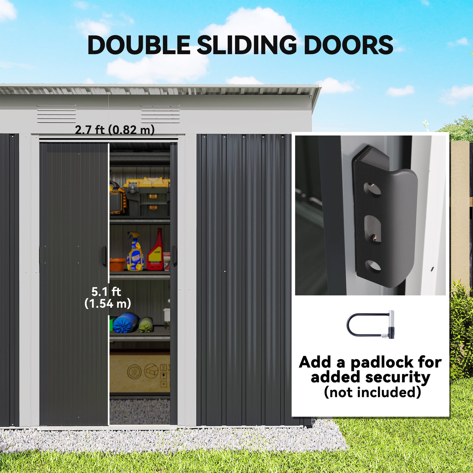 7' x 4' Outdoor Storage Shed, Metal Garden Tool Storage House Organizer with Lockable Sliding Doors and Vents for Backya