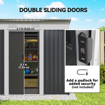 7' x 4' Outdoor Storage Shed, Metal Garden Tool Storage House Organizer with Lockable Sliding Doors and Vents for Backya