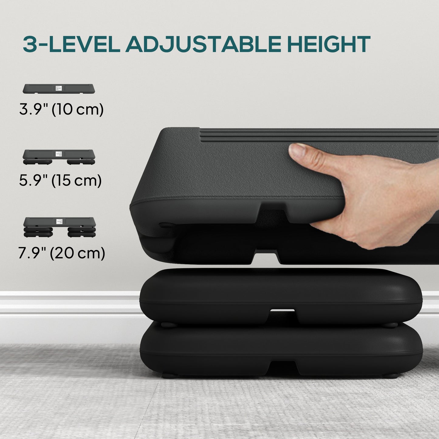 Soozier Adjustable Aerobic Stepper, 3-Level with Risers 4", 6", 8" Exercise Step Platform for Home Gym Fitness Workout, 