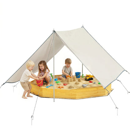 Qaba Wooden Kids Wooden Sandbox with Large Canopy, Outdoor Sand Box with 4 Bench Seats, Bottom Liner for Aged 3-8, Yello