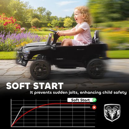 Qaba 12V Ride on Car, Licensed Dodge RAM 3500 Electric Vehicle with Remote Control, Suspension for 3-5 Years, Black