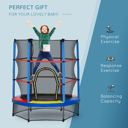 55" Kids Trampoline with Enclosure Net for Indoor/Outdoor, Trampoline for Boys and Girls Age 3-6 Years, Multi-Coloured