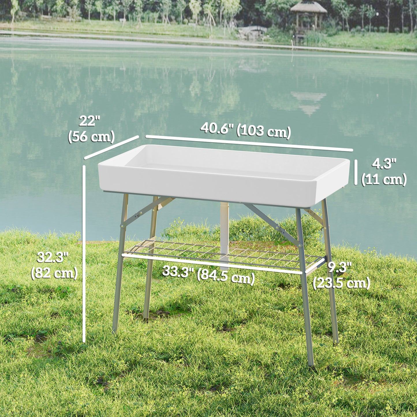 3.4ft Folding Ice Cooler Table with Drain, Outdoor Patio Party Cooler for Drinks, Fishing Cleaning Table with Storage Sh
