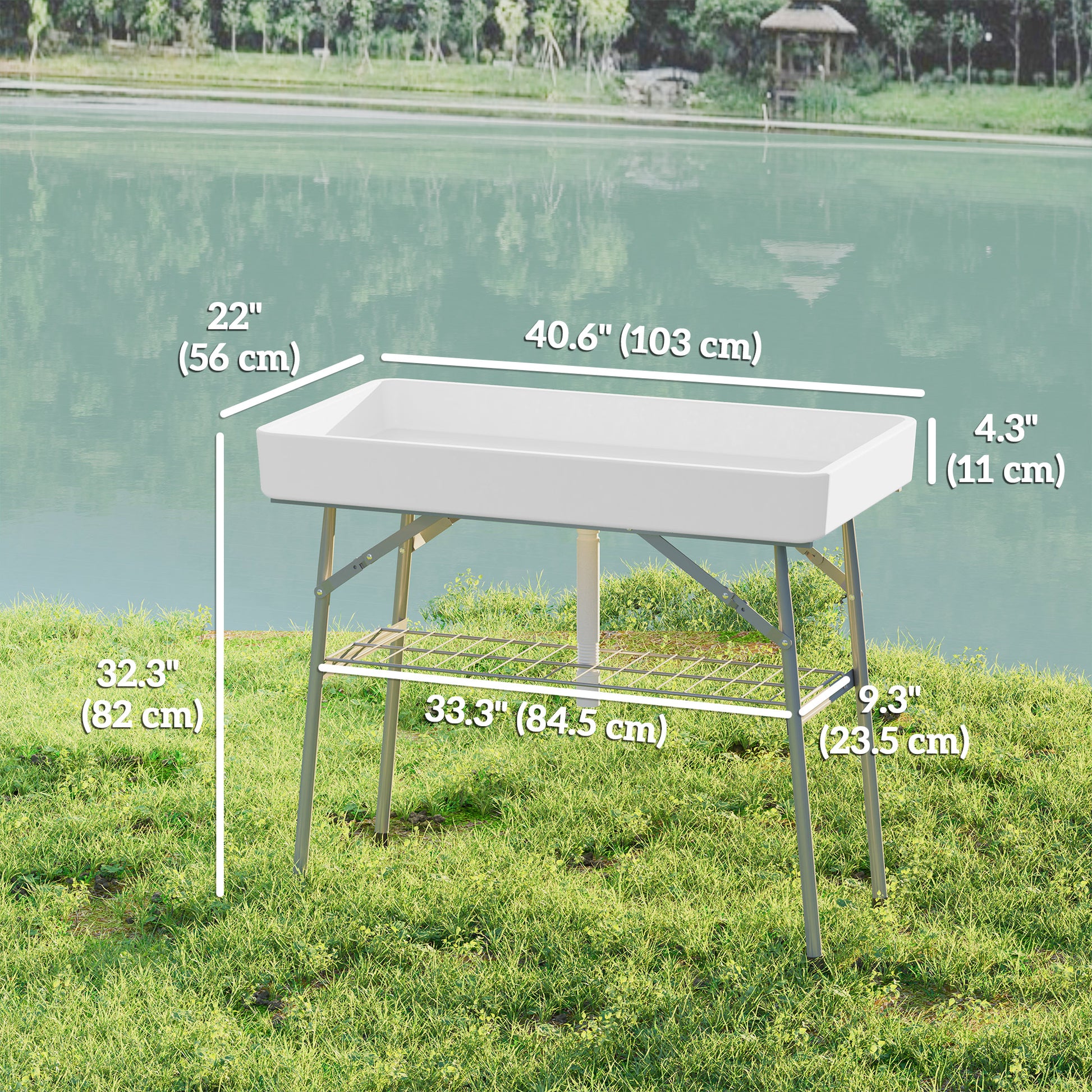3.4ft Folding Ice Cooler Table with Drain, Outdoor Patio Party Cooler for Drinks, Fishing Cleaning Table with Storage Sh
