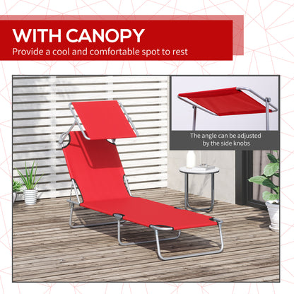 Outdoor Lounge Chair, Adjustable Folding Chaise Lounge, Tanning Chair with Sun Shade for Beach, Camping, Hiking, Backyar