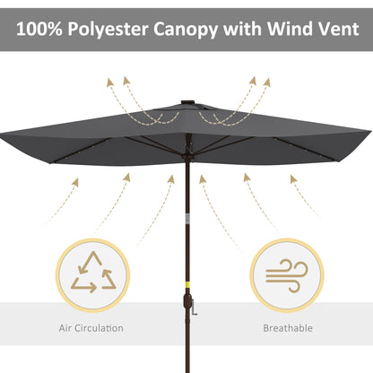 6.5x10ft Patio Umbrella Tilt Aluminum Outdoor Market Parasol with Solar Powered LEDs, Crank - Dark Grey