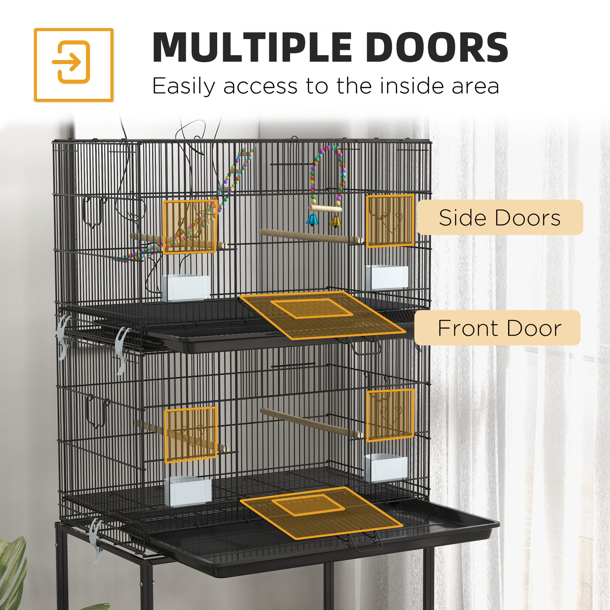 65" Birdcage for Canaries, Lovebirds Finches, Budgie Cage with Wheels, Black