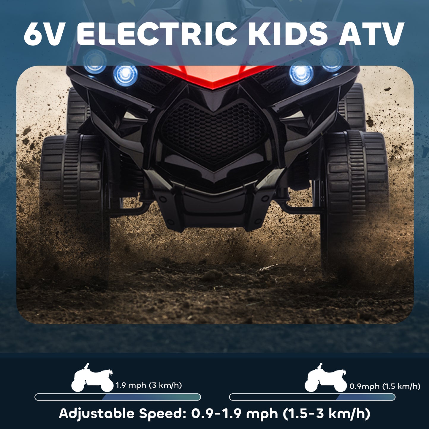 Qaba 6V Kids ATV, 4 Wheeler Electric Ride on Car with Music and LED Headlights, for Ages 37-72 Months Boys and Girls, Re