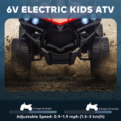 Qaba 6V Kids ATV, 4 Wheeler Electric Ride on Car with Music and LED Headlights, for Ages 37-72 Months Boys and Girls, Re