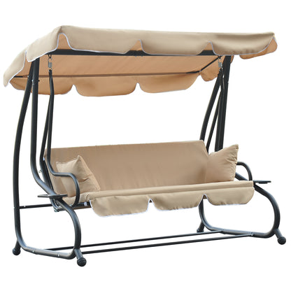 3-Seat Outdoor Patio Swing Chair, 2-in-1 Convertible Flat Bed, Canopy Swing with Adjustable Shade, Removable Cushions, C