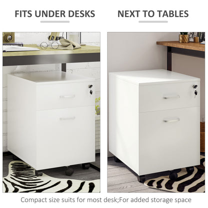 2 Drawer File Cabinet with Lock and Keys, Mobile Vertical Filing Cabinet with Wheels and Drawers, Home Office Cabinet, W